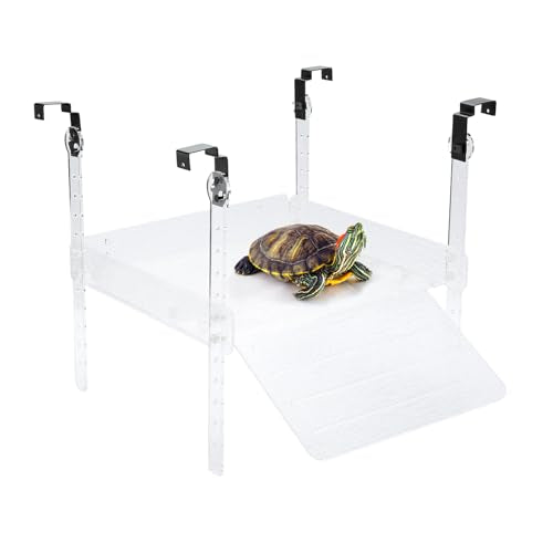 Hanging Floating Turtle Basking Platform Dock for 40 Breeder 75Gal Aquarium | Acrylic Floating Turtle Dock for Aquatic Turtles, 40B/50/75/125/150 Gal Tank, Adjustable Width 16-18.5in, Non-slip Bark Ramp - size: Extra Large