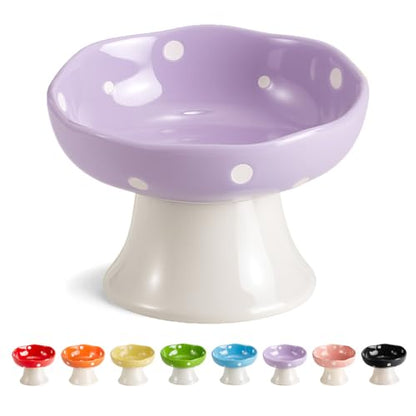 Purple Mushroom Cat Bowl, Elevated Ceramic Bowl for Cats | Elevated, Ceramic, Whisker Friendly, Wide Opening, Dishwasher Safe,durable - color: Purple