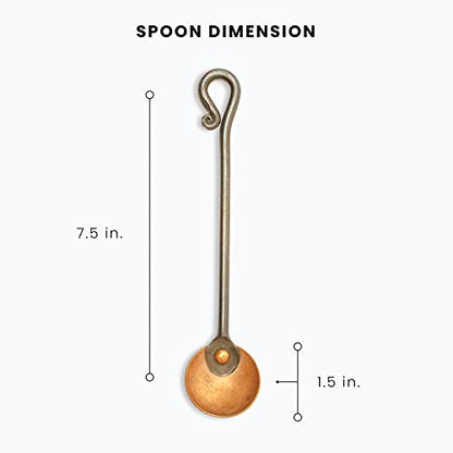 Copper and Steel Coffee Scoop | Food Grade & Measures 2 Tsp | Antique & Rustic Cast Iron Metal Spoon | Use For Espresso Beans, Tea Leaves, or Sugar | Handmade in Maine USA | By Wicks Forge