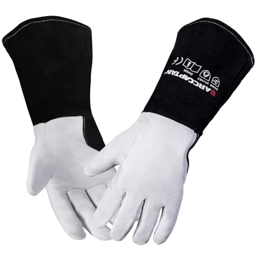 ARCCAPTAIN Soft Goat Grain TIG Welding Gloves with High Dexterity, 4-Inch Extended Cuff, Comfortable TIG Gloves with Reinforced Seams, XL - size: X-Large