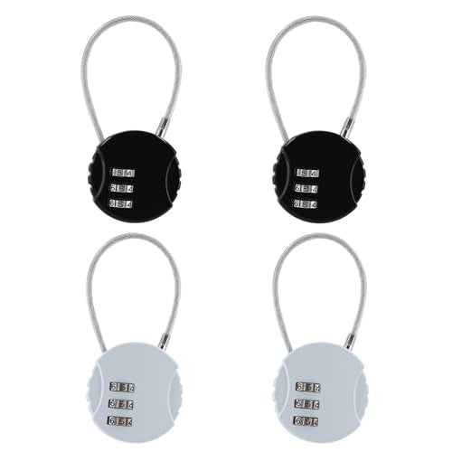 Litoexpe 4 Pcs Combination Cable Lock Black and Silver | 3-Digit Code, Steel Cable, for Backpack, Suitcase, and Luggage - color: 2 Balck & 2 Grey