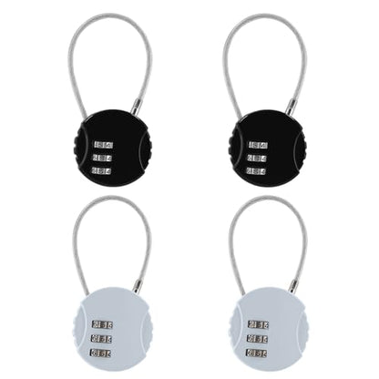 Litoexpe 4 Pcs Combination Cable Lock Black and Silver | 3-Digit Code, Steel Cable, for Backpack, Suitcase, and Luggage - color: 2 Balck & 2 Grey