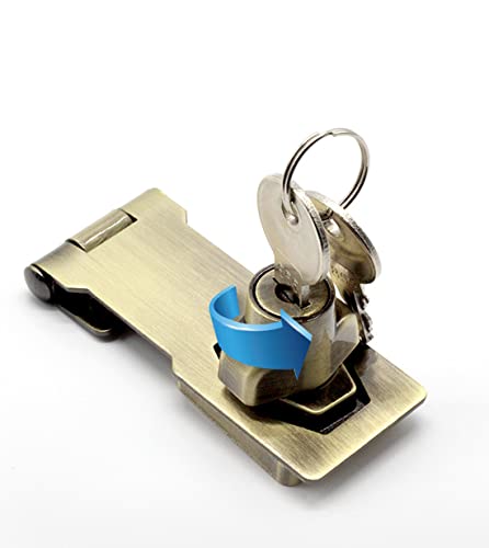 szhdxsy 2 Packs 4 Inch Keyed Hasp Locks Twist Knob Keyed Locking Hasp for Small Doors, Cabinets and More,Stainless Steel Steel, Chrome Plated Hasp Lock Catch Latch Safety Lock（Bronze）