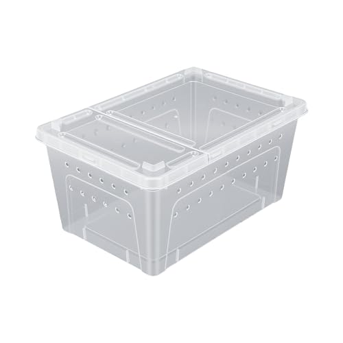GLOGLOW 2PCS Reptile Feeding Box Portable Reptile Terrarium Breeding Tank Transparent Animal Cage for Bearded Dragon Lizard Spider Scorpion Gecko, 8.46x12.4x5.91in Crawler (L)