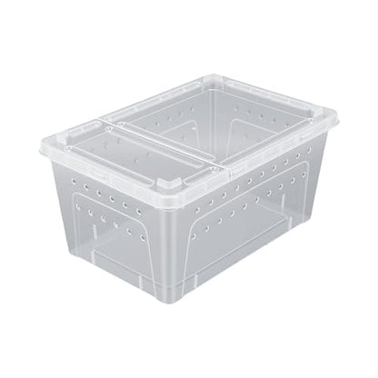 GLOGLOW 2PCS Reptile Feeding Box Portable Reptile Terrarium Breeding Tank Transparent Animal Cage for Bearded Dragon Lizard Spider Scorpion Gecko, 8.46x12.4x5.91in Crawler (L)