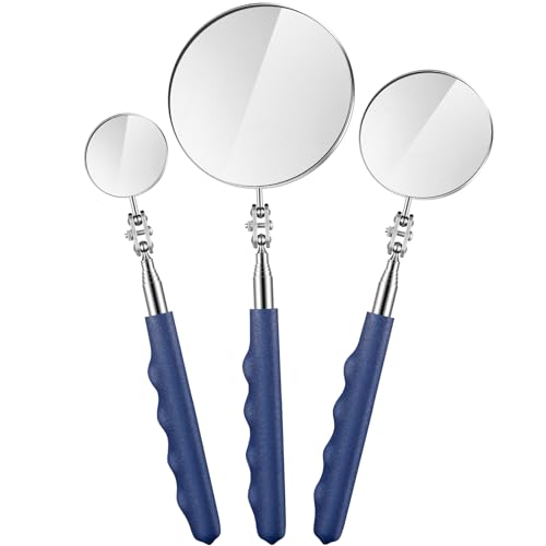 3 Pieces Telescoping Inspection Mirror Stainless Steel Mirror,Blue | Extendable Mechanic Mirrors with Long Handle Tool for Technicians Mechanics Contractors - color: Blue
