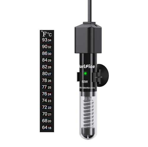 Fish Tank Heater for Aquarium - 50W Samll Aquarium Heater | Submersible Tank Heaters with Mini Aquariums Thermometer for Saltwater Freshwater 5-10 Gallon Tanks