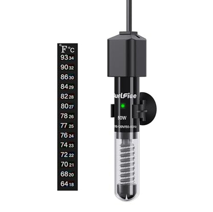 Fish Tank Heater for Aquarium - 50W Samll Aquarium Heater | Submersible Tank Heaters with Mini Aquariums Thermometer for Saltwater Freshwater 5-10 Gallon Tanks