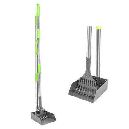 Non-Breakable Pooper Scooper, Dog Pooper Scooper Tray & Rake Set with Adjustable Stainless Steel Long Handle for Large Medium Small Dogs (Green) - color: Green