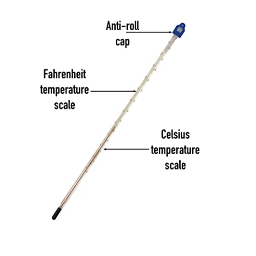 Glass Thermometer -10 to +110 C&F 300mm Liquid in Glass - Scientific Laboratory Grade for Water & Liquids - Partial Immersion