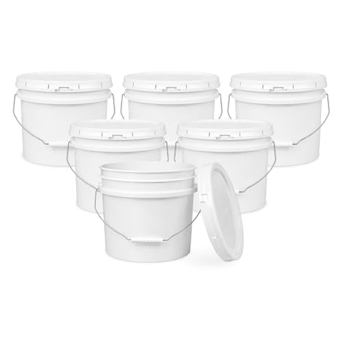 3.5 Gallon Bucket, Food Grade w/Lid BPA-Free, 6 Pack/White | Airtight Gasketed Tear Strip Lid, Heavy-Duty 90 Mil HDPE Plastic Pail, Bulk Storage, Food Safe Durable Container, Made in USA - size: 6 Packs