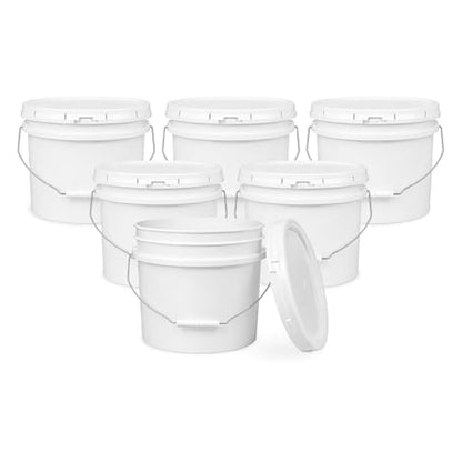 3.5 Gallon Bucket, Food Grade w/Lid BPA-Free, 6 Pack/White | Airtight Gasketed Tear Strip Lid, Heavy-Duty 90 Mil HDPE Plastic Pail, Bulk Storage, Food Safe Durable Container, Made in USA - size: 6 Packs