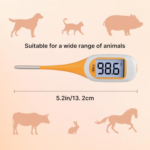 FDK 8-Second Dog & Cat Thermometer, Fast Digital Pet Rectal Thermometer with Large Backlight Screen, Fever Alarm Flexible Comfortable Soft Tip, Waterproof Veterinary Supply for Animals °C/°F