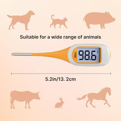 FDK 8-Second Dog & Cat Thermometer, Fast Digital Pet Rectal Thermometer with Large Backlight Screen, Fever Alarm Flexible Comfortable Soft Tip, Waterproof Veterinary Supply for Animals °C/°F