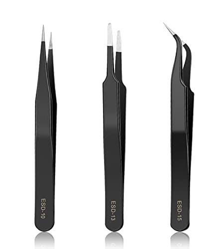 YHYZ High Precision Tweezers Set (3PCS), Anti-Static Stainless Steel Precise Tweezers (Fine, Curved, Flat), Perfect for Craft, Electronic, Soldering, Model, Hobby, Jewelry Making, Laboratory - style: 3pcs, Version 2