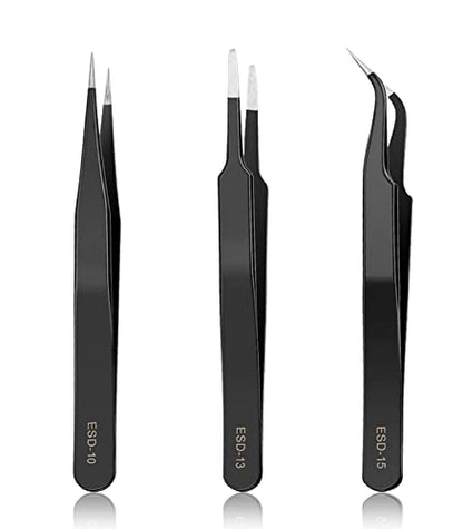 YHYZ High Precision Tweezers Set (3PCS), Anti-Static Stainless Steel Precise Tweezers (Fine, Curved, Flat), Perfect for Craft, Electronic, Soldering, Model, Hobby, Jewelry Making, Laboratory - style: 3pcs, Version 2
