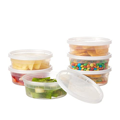 [48Set-8oz] Plastic Deli Food Storage Containers With Lids Disposable Clear Small Togo Jars Bowls For Soup, Meal Prep, Slime | BPA Free | Stackable | Leakproof | Microwave | Dishwasher | Freezer Safe