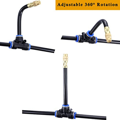 5Packs Brass Misting Nozzles Tee with 4inch Built in Hose 360° Rotation | Adjustable Water Mister Nozzles Thread Sprayer for Outdoor Cooling System 0.043" (1.1 mm) - size: 1 Way - 4inch Hose