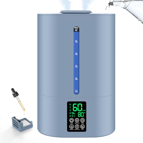 6L Humidifiers for Bedroom Large Room Home, Cool and Warm Humidifiers for Baby and Plants Mist Top Fill Desk Humidifiers Essential Oil Diffuser, Quiet with Adjustable Mist,360°Nozzle-Blue - color: E-Blue