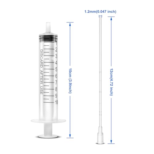 6 Pack-10ml injection Syringe with 16 Ga Metal Distribution Tubes and Soft Plastic Tube Suitable for Scientific Labs and Industrial Dispensing, Glue Application, Ink, Liquid Dispensing and Measuring, Pet Food Feeding, Refilling Ink Cartridges or CISS - si