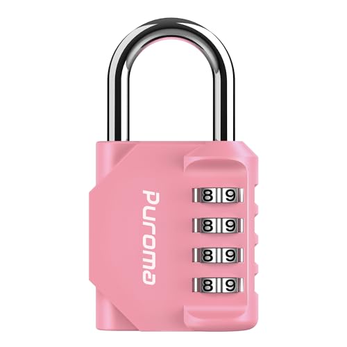 Puroma 1 Pack Combination Lock Locker 4 Digits Combo Padlock Gym Rose Pink | For School Gate Fence Toolbox Hasp Storage, Outdoor, Resettable, Weatherproof, Side Window, Crack Cut Resist, Hardened Steel - color: Rose Pink