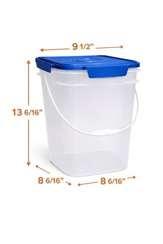 4 Gallon Square Food Grade Bucket Pail with Plastic Handles and Lid (Pack of 3) Made in USA containers (Clear - Blue lids) - color: Clear - Blue Lids