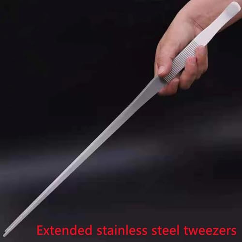 2Pcs set of aquarium water grass tweezers, measuring 18 inches length, with straight and curved ultra long stainless steel Heavy tweezers, reptile feeding pliers, aquarium clip pliers (18")