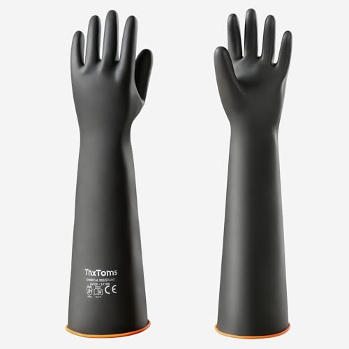 ThxToms Chemical Resistant Gloves,Long Rubber Gloves,Puncture Resistant | Heavy Duty Latex Industrial Gloves, Acid Oil & Alkali Resistant Waterproof for Auto Repair, Mechanics, 22", 1 Pair - color: 22"