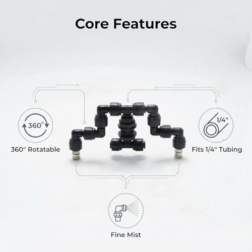 Reptile Misting Spray Nozzle for Rainforest Tank Pet Cooling Adjustable Reptile Nozzle Fogger Mist Sprinkler for Full Water Coverage, Replacement Micro Spray Nozzles (Dual Head, 360 Degree Adjustable) - color: black