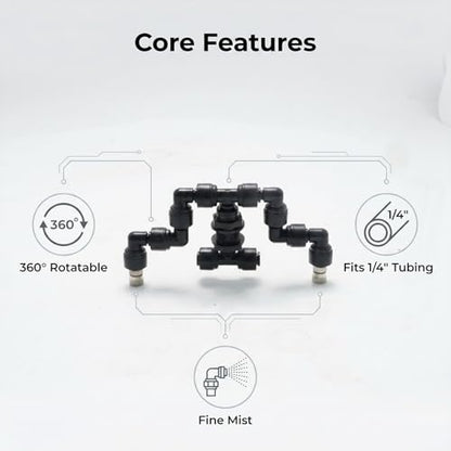 Reptile Misting Spray Nozzle for Rainforest Tank Pet Cooling Adjustable Reptile Nozzle Fogger Mist Sprinkler for Full Water Coverage, Replacement Micro Spray Nozzles (Dual Head, 360 Degree Adjustable) - color: black