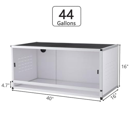 44 Gallon White PVC Reptile Enclosure, 40 x 16 x 16 Inch Habitat for Leopard Geckos, Crested Geckos and Small Reptiles with Tempered Glass Doors and Lock