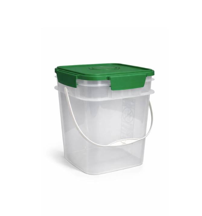 4 Gallon Square Food Grade Bucket Pail with Plastic Handles and Lid (Pack of 3) Made in USA containers (4G SQ Clear - Green lids) - color: 4g Sq Clear - Green Lids