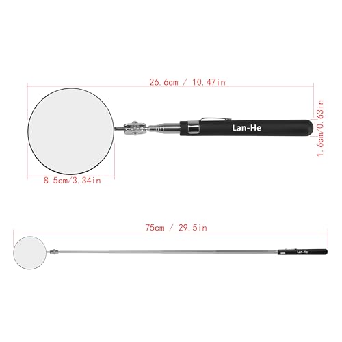 360 Circular Telescoping Inspection Mirror Large Roud Mirror on a Stick with Pen Buckle Diameter 85mm(3.35in) for Extra Viewing Dead Angle Line of Sight Obstacle Area Mechanic Automotive Gifts