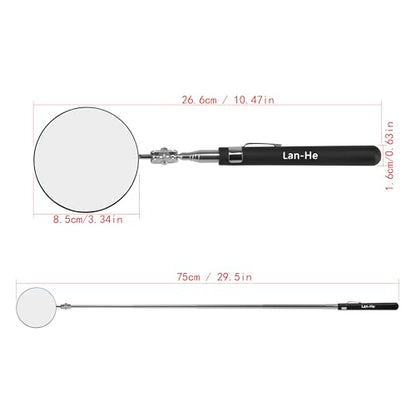 360 Circular Telescoping Inspection Mirror Large Roud Mirror on a Stick with Pen Buckle Diameter 85mm(3.35in) for Extra Viewing Dead Angle Line of Sight Obstacle Area Mechanic Automotive Gifts