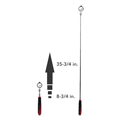 Ullman Devices HTE-LT2 Round Inspection Mirror - Swivel Free LED Telescopic Mirror with Quick Release Tab, Stainless Steel Handle - size: Diameter: 1-3/8", Length: 6-1/2" to 35"