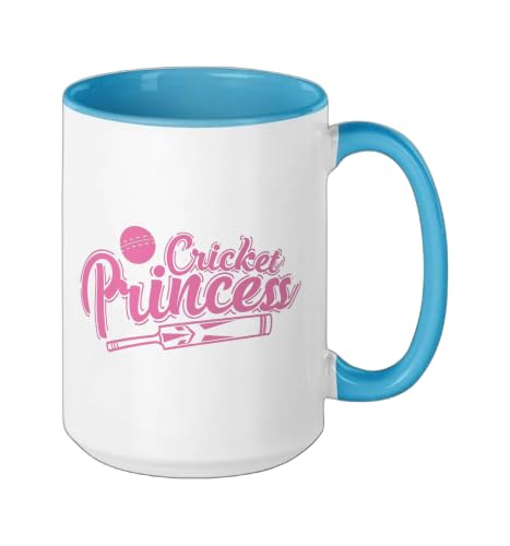 Cricket Princess Ball Sport Hobby Team Ceramic Mug, Blue/White, 15oz - color: Blue/White, size: 15 Ounces