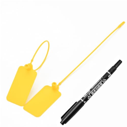 100 Writable Marking Plastic Tags Labels with Marker Pen, 1.18" x 2.16" Blank Waterproof Hanging Tag, Multi Purpose Name ID Tag for Keys, Backpack, Luggage, Logistic, Retail Inventory (Yellow, 100pcs) - color: Yellow, size: 100pcs