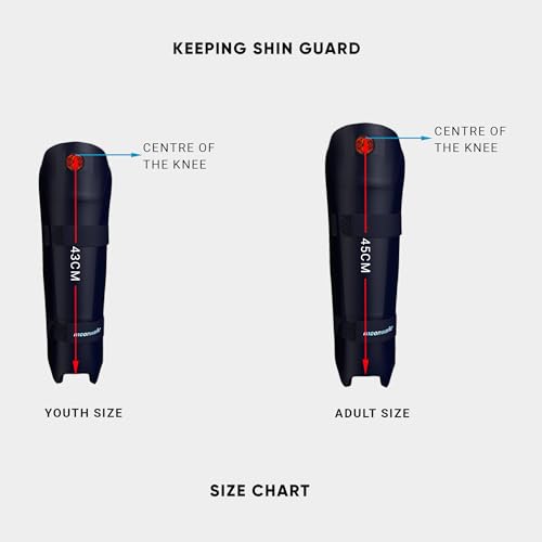 moonwalkr Cricket Wicket Keeping Shin Guards Cricket Guard for Keeper's Height (4'5" - 6'6") Wicket Keeping Pads Super Slim Gear Comes with a 3-inch Strap - color: Blue
