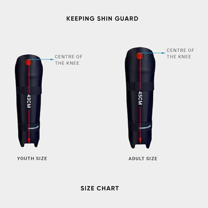moonwalkr Cricket Wicket Keeping Shin Guards Cricket Guard for Keeper's Height (4'5" - 6'6") Wicket Keeping Pads Super Slim Gear Comes with a 3-inch Strap - color: Blue