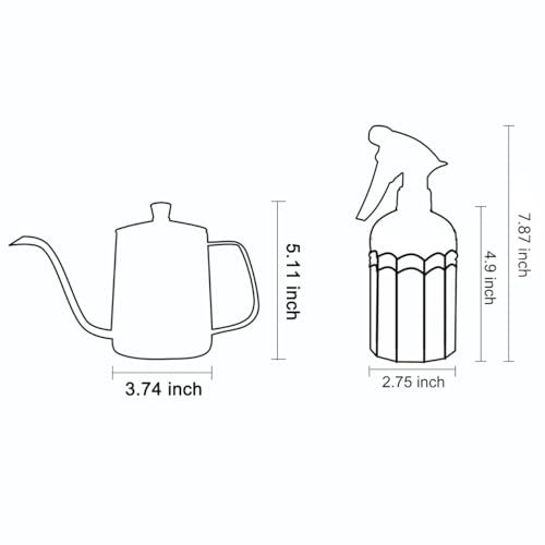 Watering Can for Indoor Plants Long Spout Metal Stainless Steel 21 oz Small Watering Can with 14 oz Glass Plant Mister Spray Bottle for Plants Bonsai - color: Rose Gold Watering Can+tawny Clear Spray Bottle