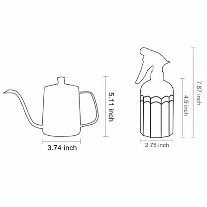 Watering Can for Indoor Plants Long Spout Metal Stainless Steel 21 oz Small Watering Can with 14 oz Glass Plant Mister Spray Bottle for Plants Bonsai - color: Rose Gold Watering Can+tawny Clear Spray Bottle
