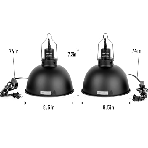 REPTI ZOO Reptile Light Fixture 2 Pack, 8.5inch Deep Dome Reptile Heat Lamp with Separate Switch and Hook, Basking Light Fixture for Bearded Dragon Snake Lizard, Suitable for E26 Bulbs Up to 150W