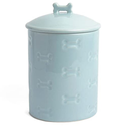 Dog Treat Jar - Ceramic Dog Treat Container 1.4 Qt (Manor Blue) | Treat Jar with Lid, Keeps Treats Fresh | Stylish Storage Container | Easy-Clean, Dishwasher Safe - color: Blue