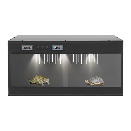 PVC Reptile Tank Enclosure, 31.5*15.75*15.75in Wooden Reptile Terrarium Front Opening Reptile Terrarium w/Glass Sliding Door & Intelligent Thermostat for Ball Python Snake Gecko Bearded (Black, Clear) - color: Black, Clear
