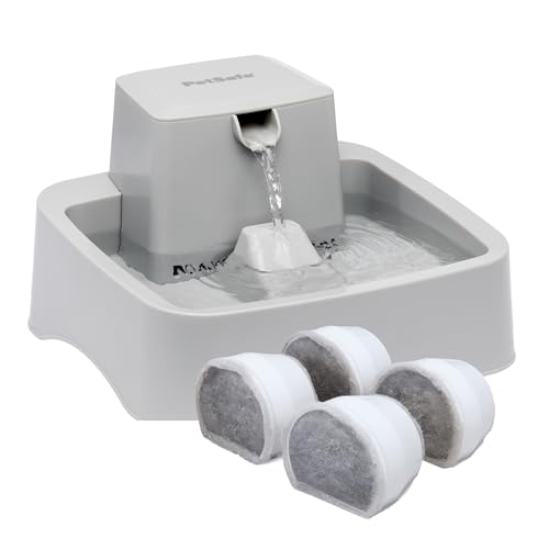 PetSafe Oasys Pet Fountain, 1/2 Gallon, Cats & Small Dogs, 4-Pack Filters | Adjustable Flow Control, Open Bowl, Whisker-Friendly Tray, Replaceable Carbon & Foam Filters Included - style: Fountain + 4-Pack Filters