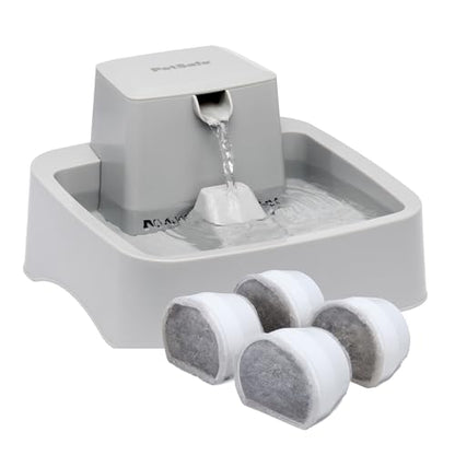 PetSafe Oasys Pet Fountain, 1/2 Gallon, Cats & Small Dogs, 4-Pack Filters | Adjustable Flow Control, Open Bowl, Whisker-Friendly Tray, Replaceable Carbon & Foam Filters Included - style: Fountain + 4-Pack Filters