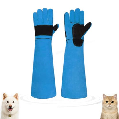 23.43" Animal Handling Gloves,Cowhide Bite Proof, Fits Dogs/Cats | 23.43" Extra Long Forearm Protection, Snake & Scratch Resistant, Reinforced Leather, Fits Reptiles, Birds & Falconry - color: Blue（23.43"）