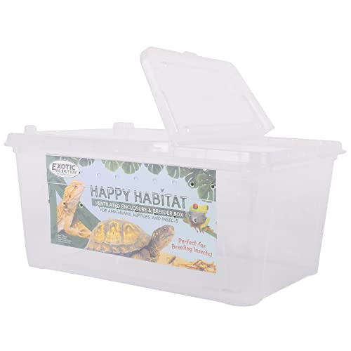 Happy Habitat - Ventilated Enclosure & Breeder Box - for Live Feeder Insects, Reptiles, Amphibians & Other Small Pets - Durable Plastic Portable Terrarium (Medium) - size: Medium