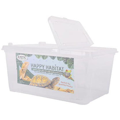 Happy Habitat - Ventilated Enclosure & Breeder Box - for Live Feeder Insects, Reptiles, Amphibians & Other Small Pets - Durable Plastic Portable Terrarium (Medium) - size: Medium
