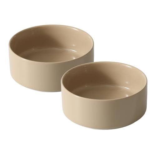 Havniva Cat Bowls Set of Two, 5.1” Ceramic Cat Food and Water Bowls | Cat Food Bowls Whisker Friendly, Non-Slip Base, Food-Grade Ceramic, Wide Opening, Dishwasher Safe, Cat Bowls for Indoor Cats - color: Greige, size: 2 Bowls - 5.1"